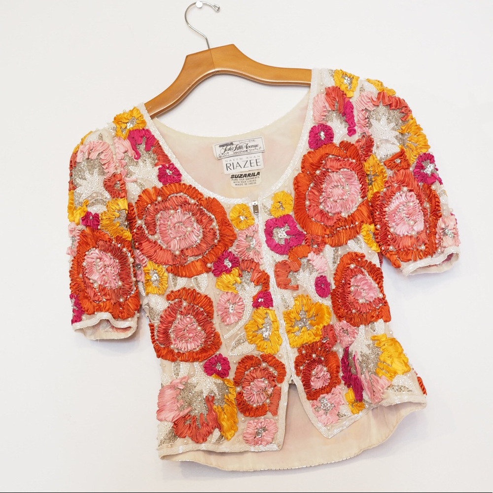 *Designer* Naeem Khan Silk Hand Beaded Blouse